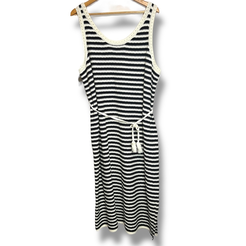 NWOT‎ Nine West Plus Sweater Maxi Dress Sz 3X Black White Striped Sleeveless